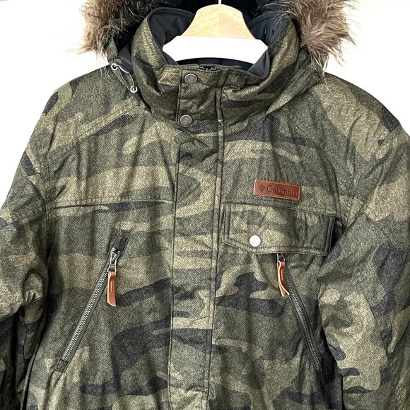 Columbia Barlow Pass 550 TurboDown Peatmoss Camo Green Coat Medium LN - Picture 2 of 13